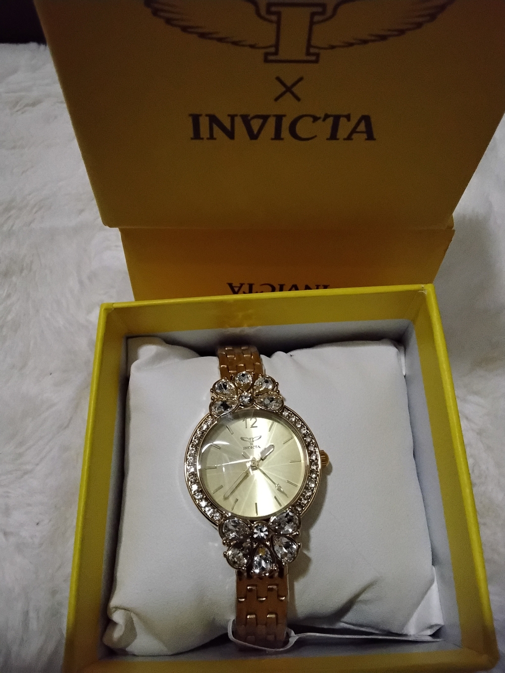 Invicta Gold-Tone Crystal Floral Bracelet Watch